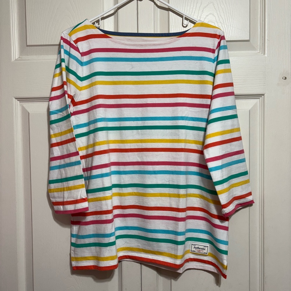 Talbots White Multi-Color Striped Boatneck Blouse